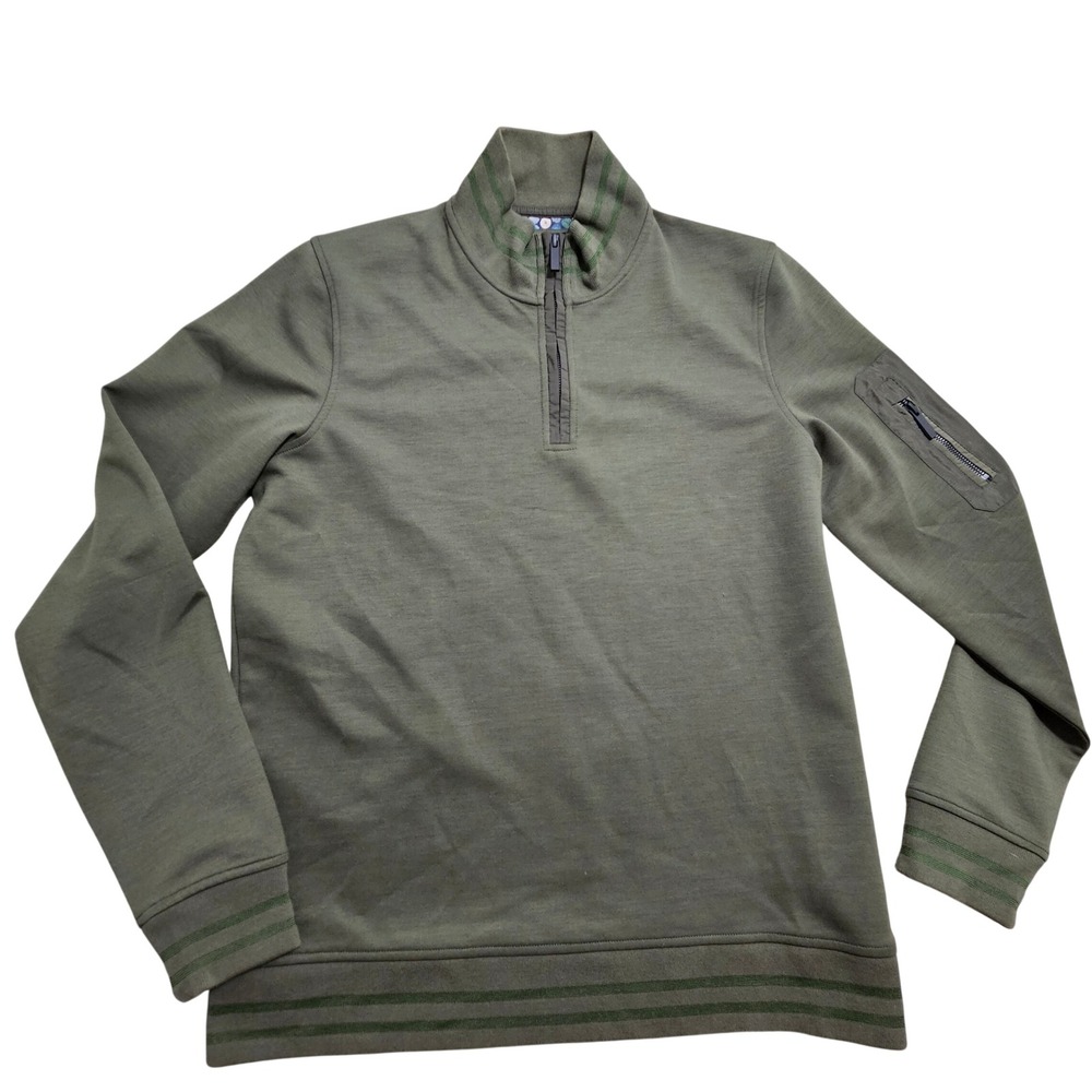 Hammer Made‎ Quarter Zip Pullover Mens Size M Olive Green Striped Trim Utility